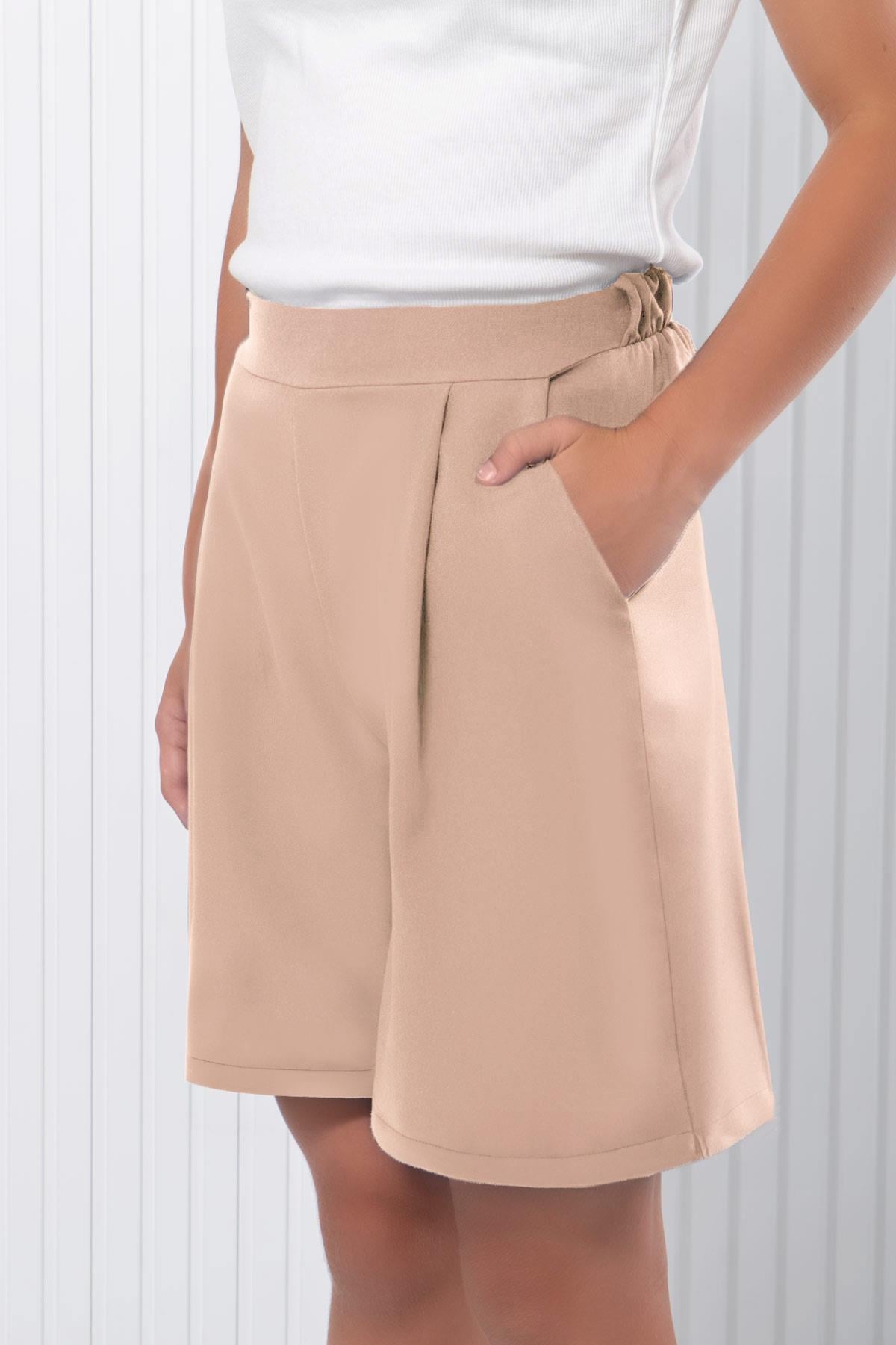 Pliseli Şort Bej MDV346