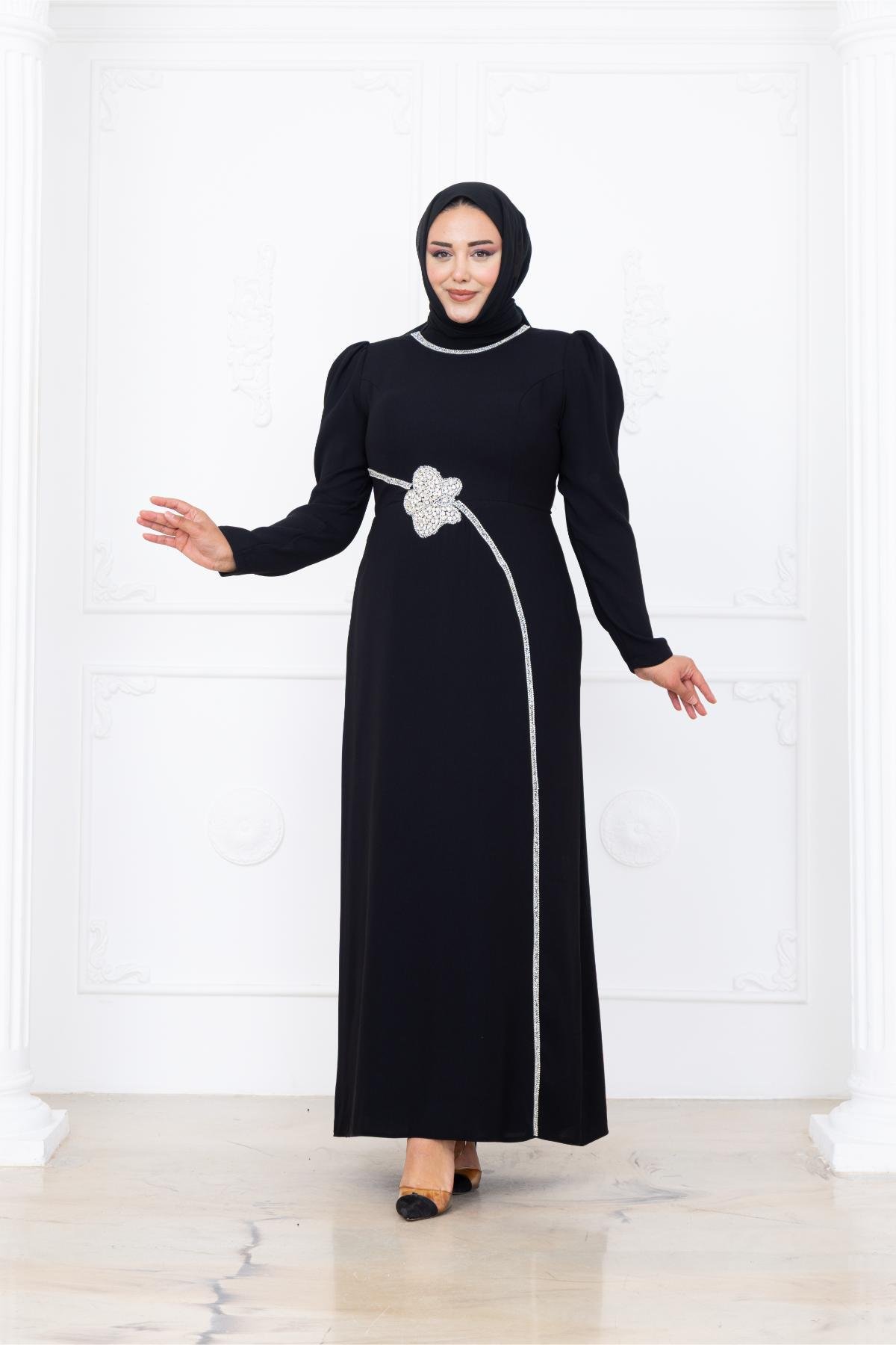 Zühre Tesettür Abiye Siyah AMH1090