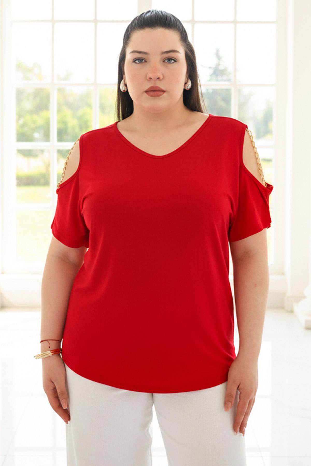 Kırmızı  Zincir Detaylı Bluz