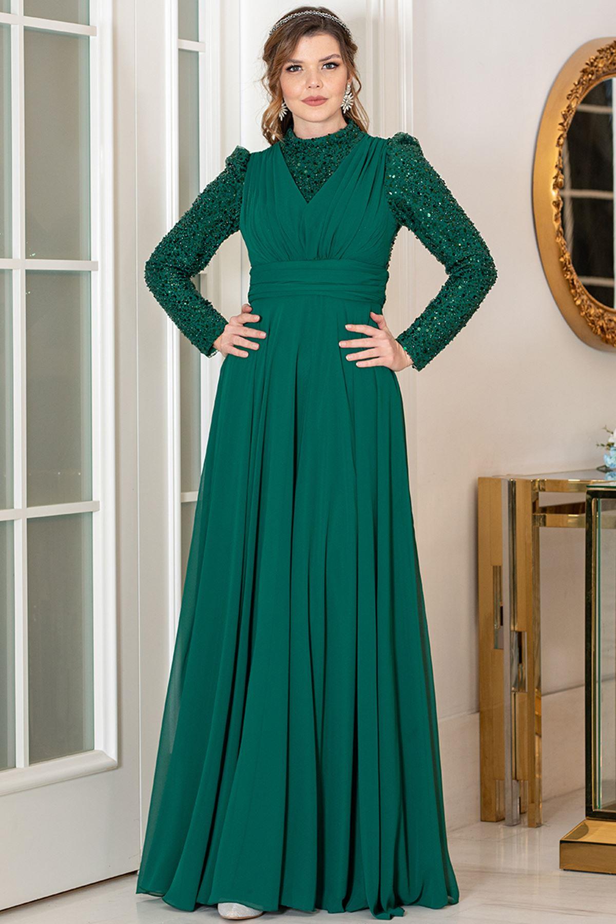 Robe De Soirée En Mousseline émeraude AHN248