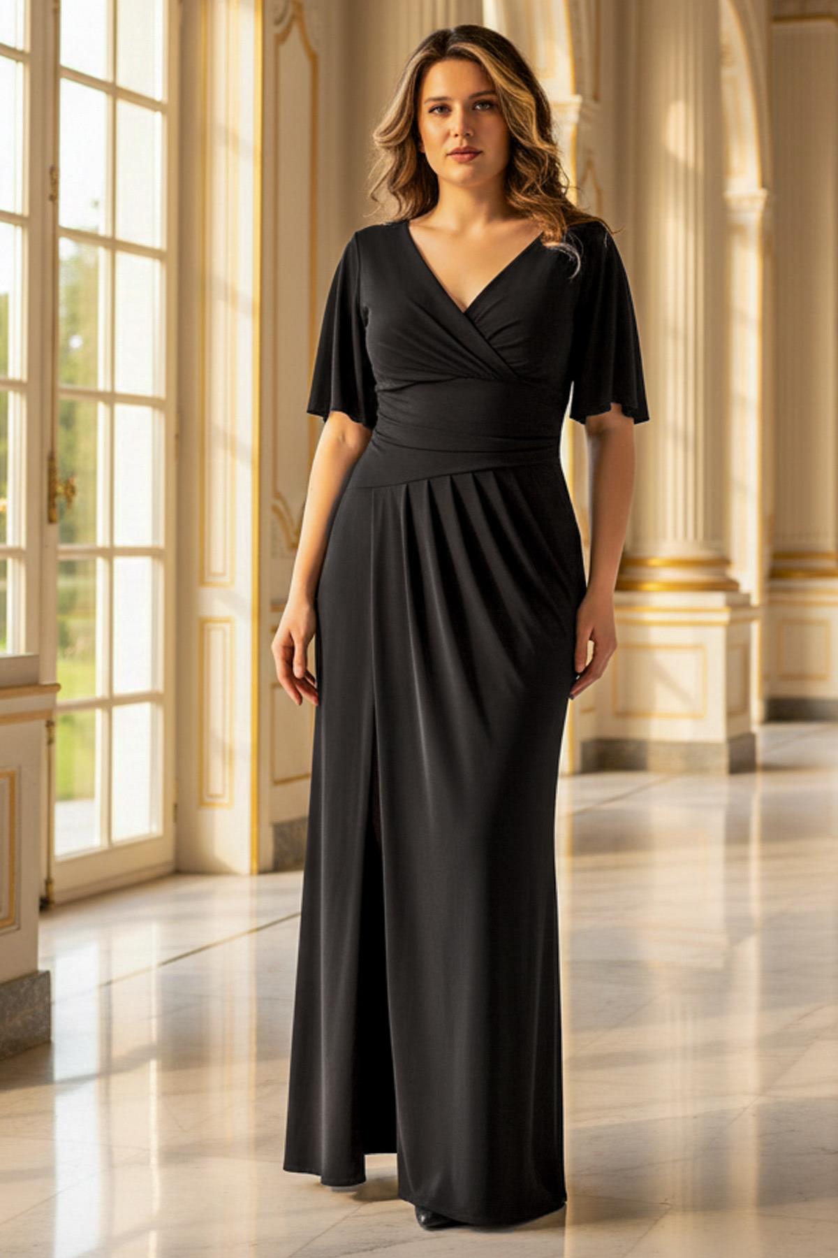 Flowing Sandy Evening Dress Black MDV368
