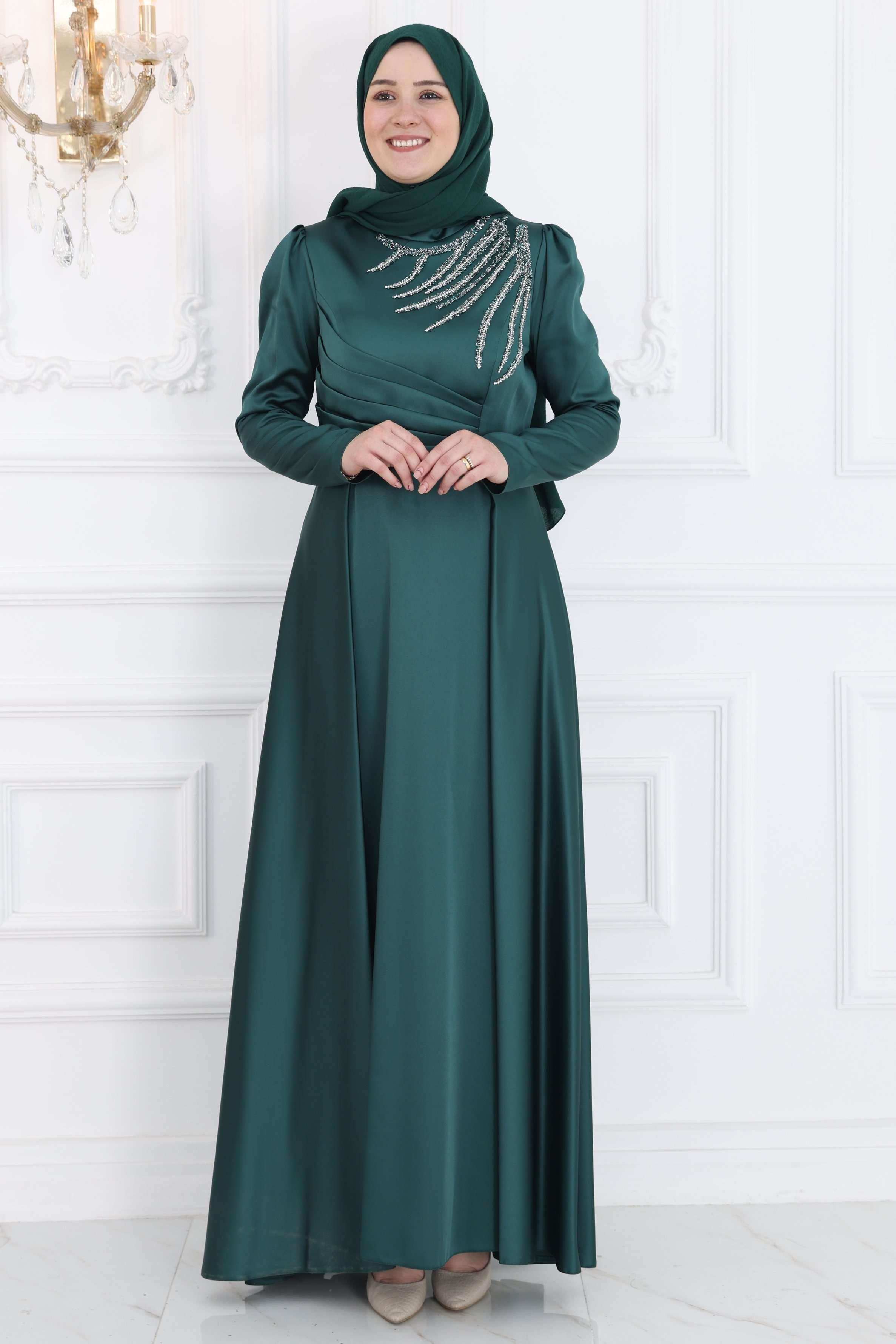 Berceste Saten Abiye Zümrüt AMH888