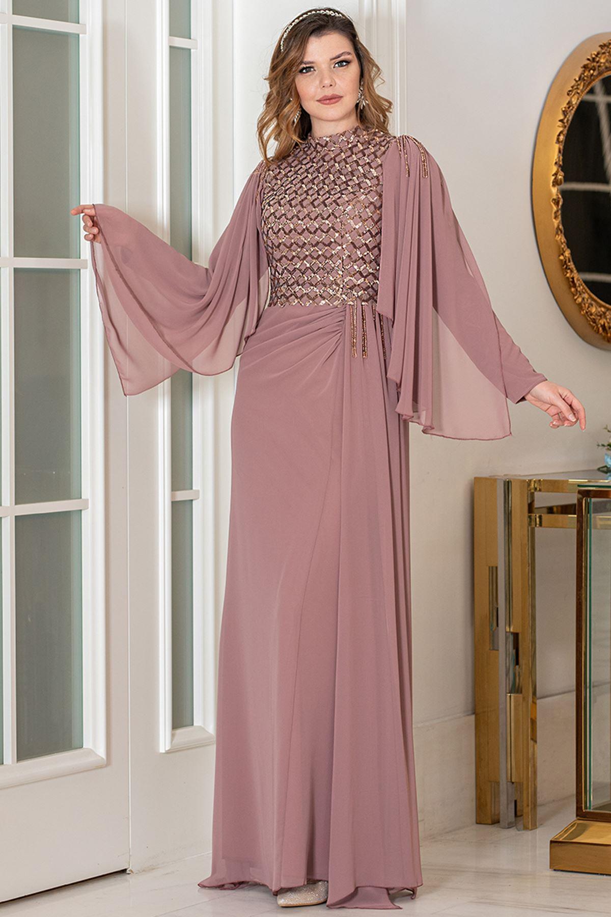 Chiffon Abendkleid Blassrosa AHN250