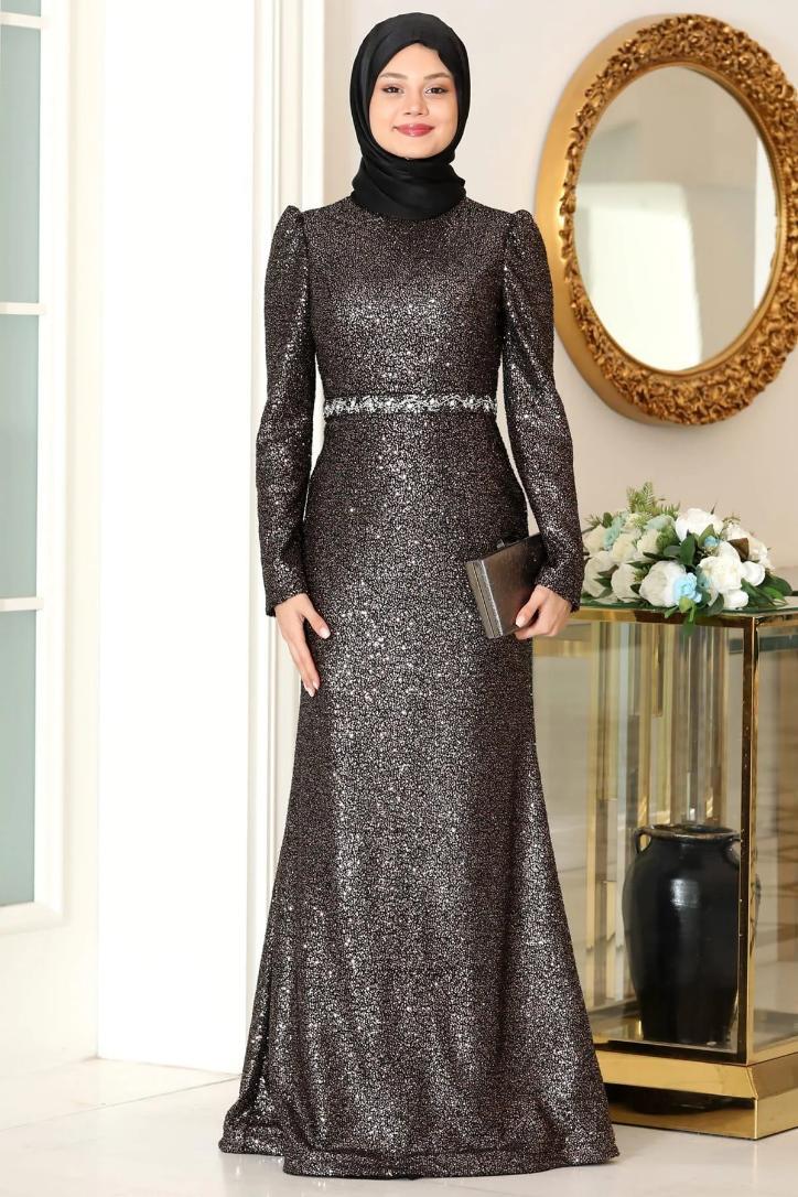 Silbriges Abendkleid Schwarz SN82