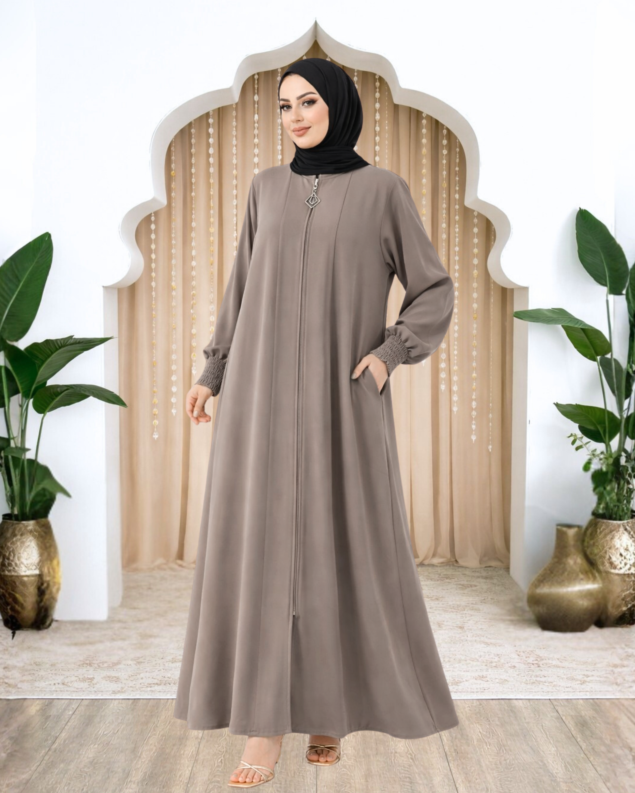 Seval Kolu Büzgülü Parçalı Ferace