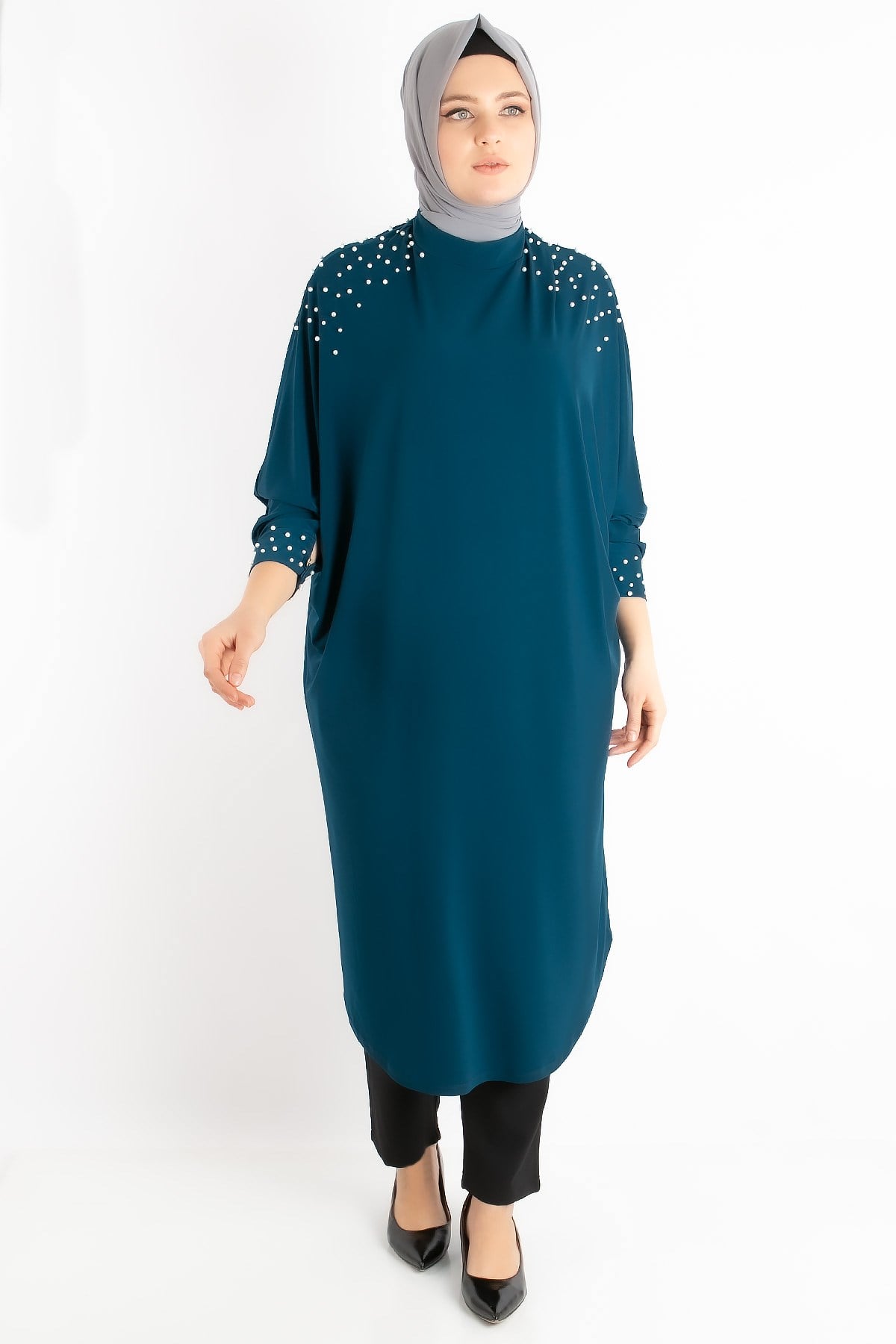 Tunic - Crepe - Unlined - Crew Neck - Petrol - FHM742FHM742-PETROLFahima