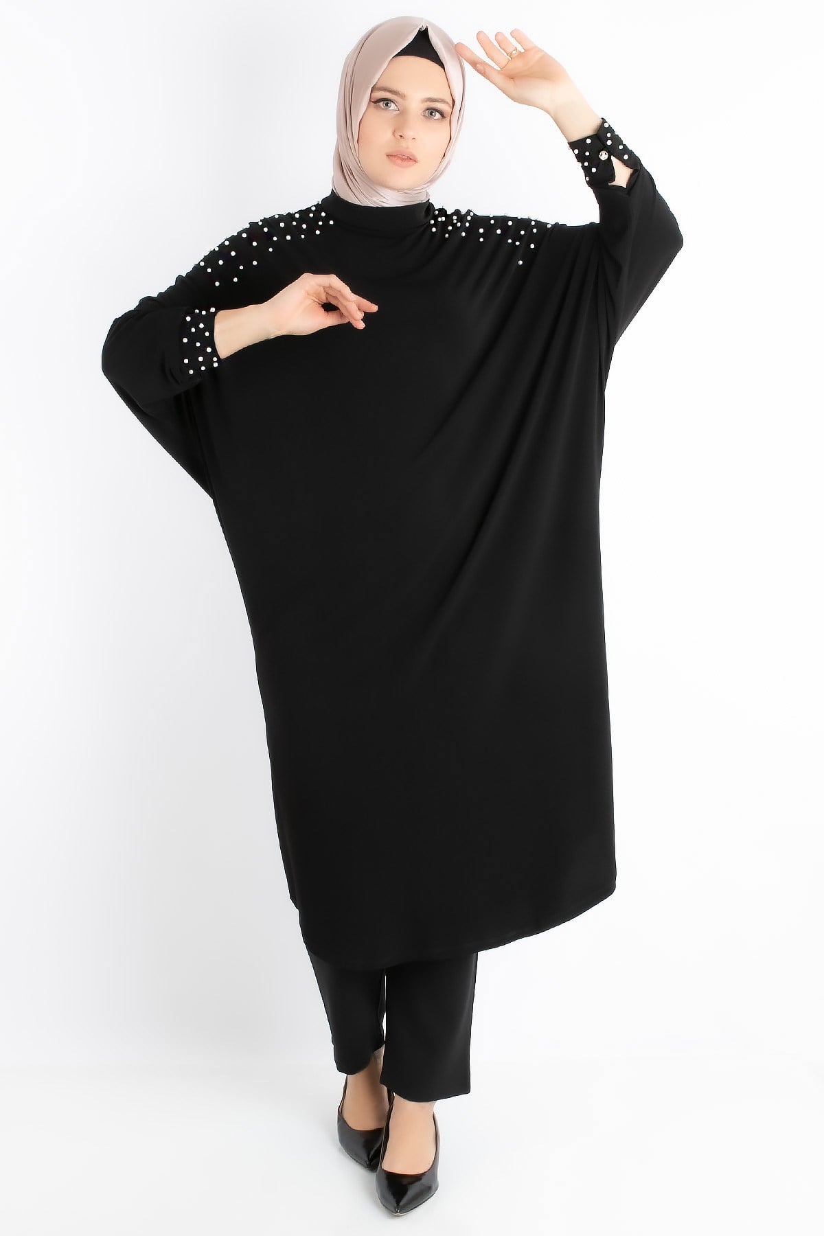 Tunic - Crepe - Unlined - Crew Neck - Black - FHM742FHM742-SİYAHFahima