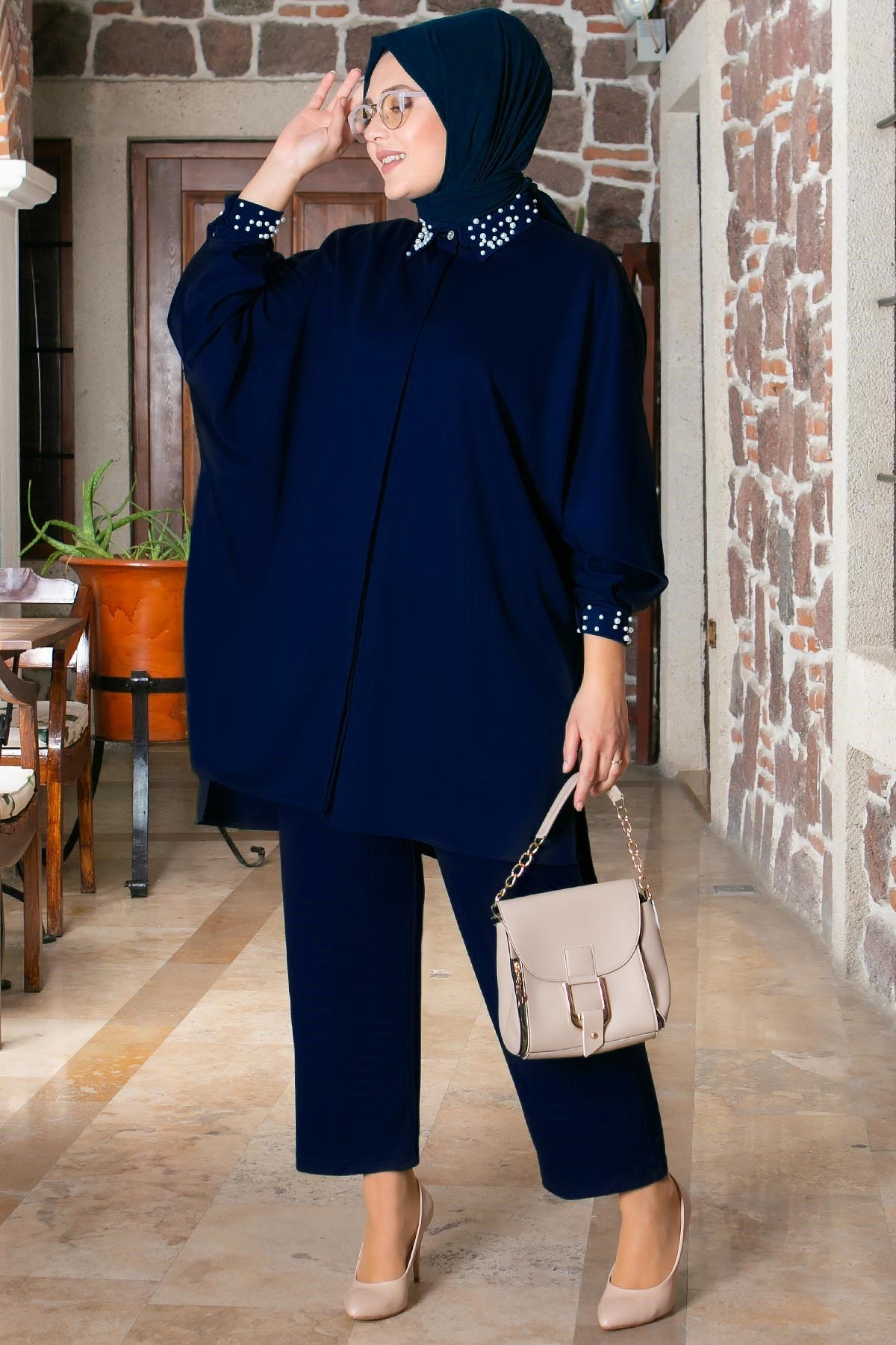 İNCİ DETAYLI TAKIMFHM810-LACİVERTFahima