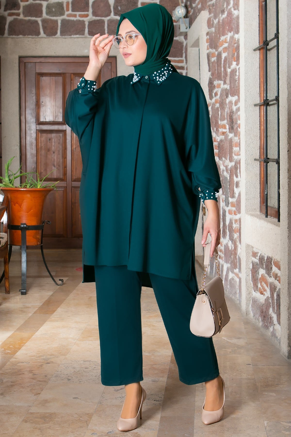 Pearl Detailed Suit Emerald FHM810FHM810-ZÜMRÜTFahima