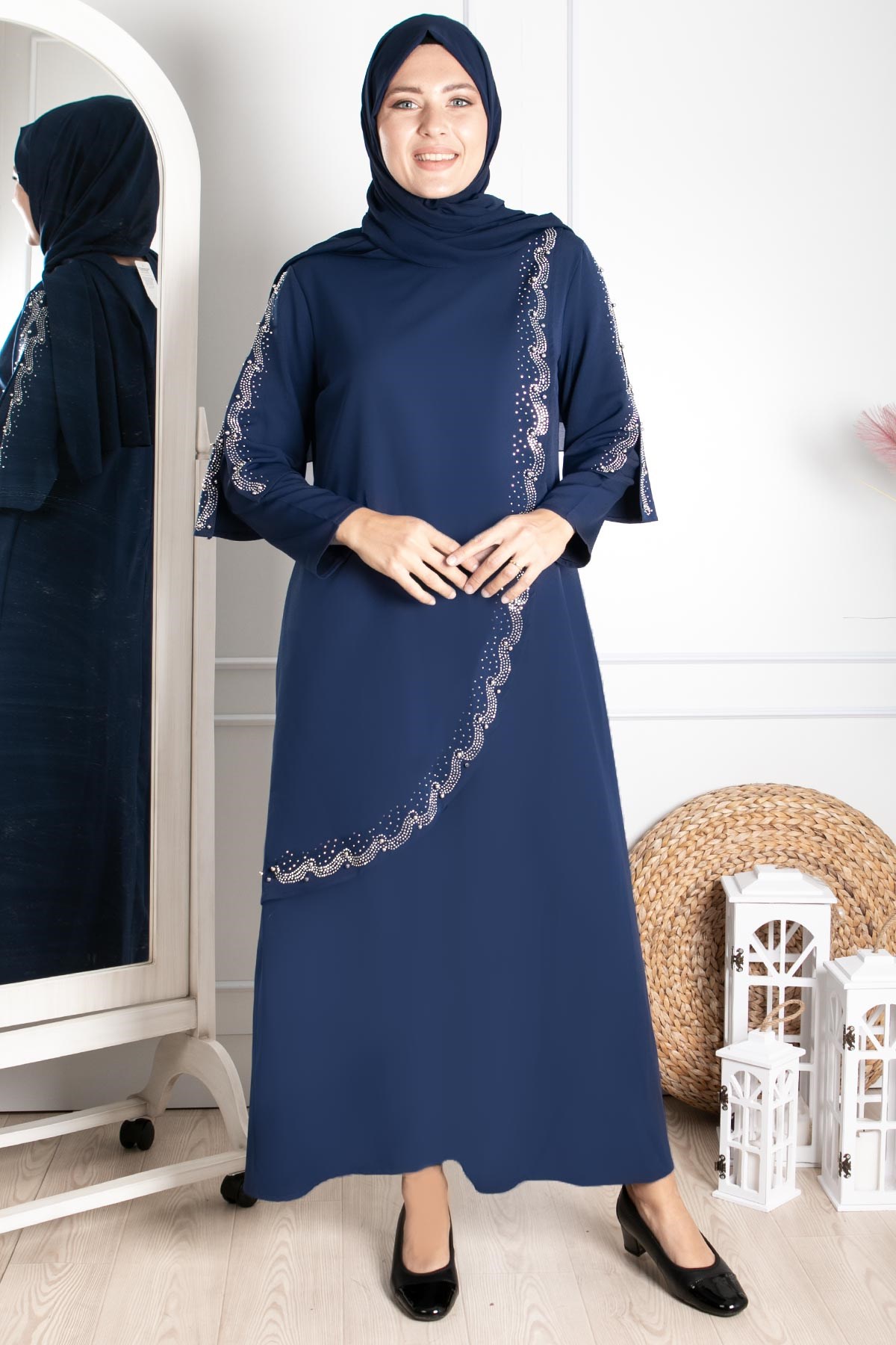 Stone Print Detailed Evening Dress Navy blue FHM824FHM824-LACİVERTFahima