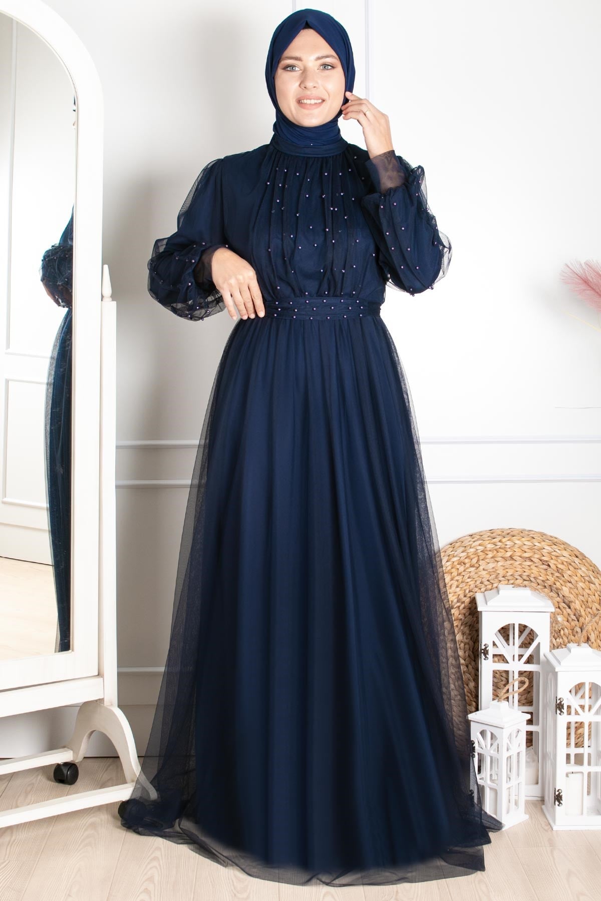LAVİN İNCİ TAŞ DETAYLI TÜL ABİYEFHM846-LACİVERTFahima