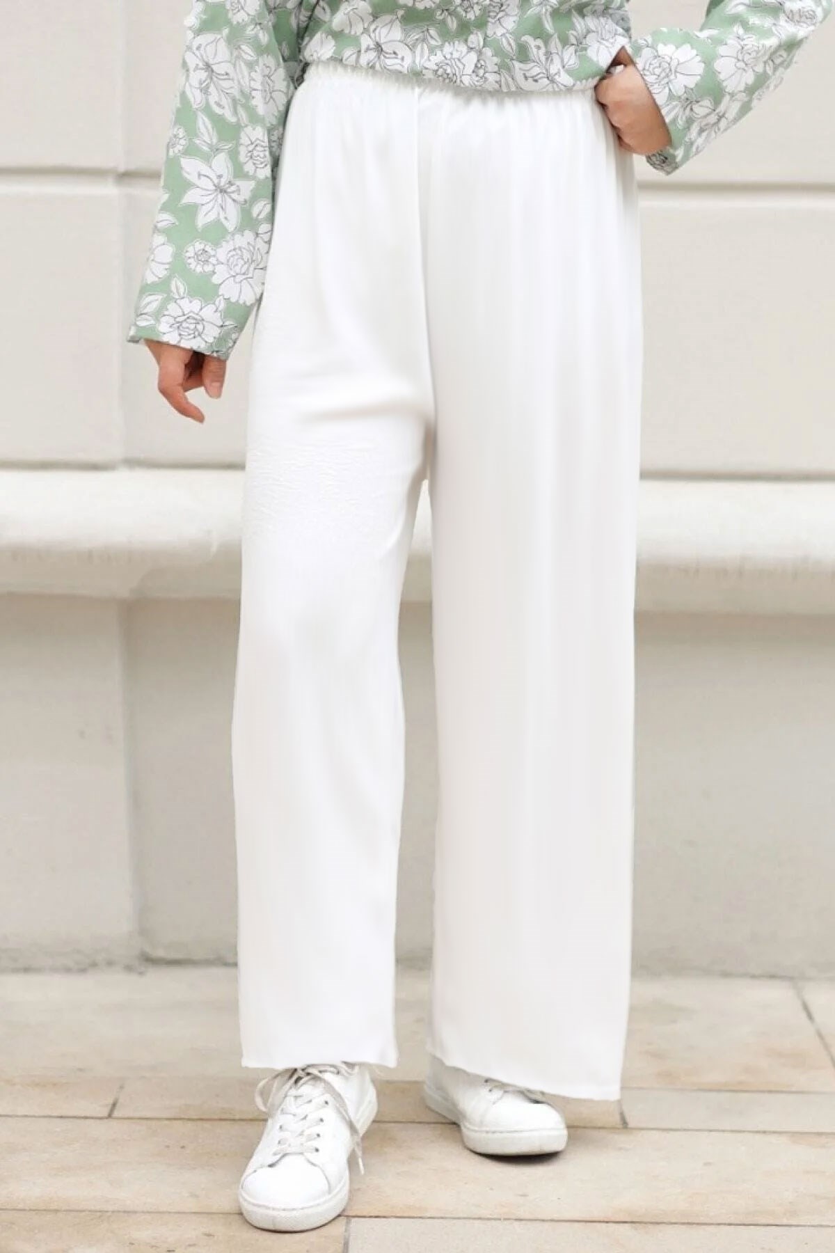 LASTİKLİ KREP KUMAŞ PANTOLONFHM848-BEYAZFahima