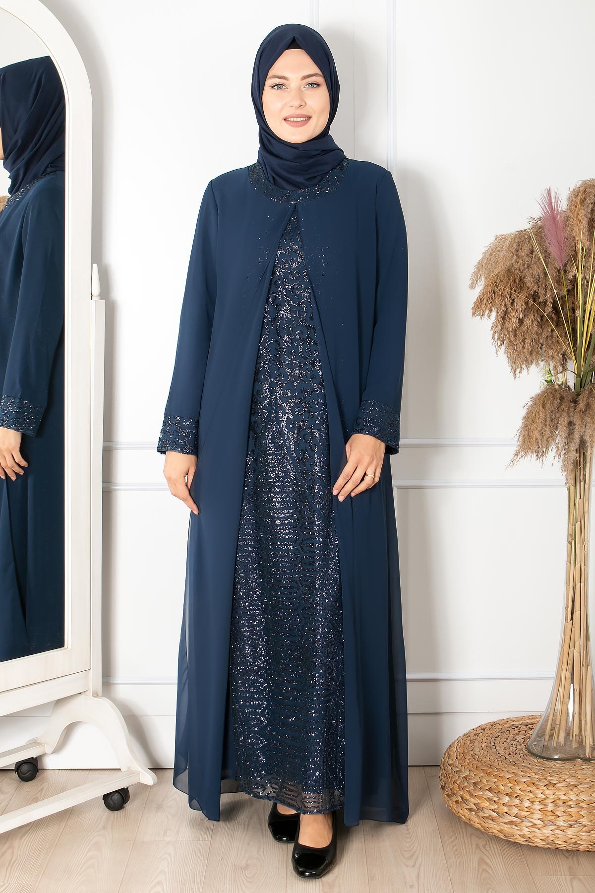 SİM DETAYLI DESENLİ ABİYE FHM852-LACİVERTFahima