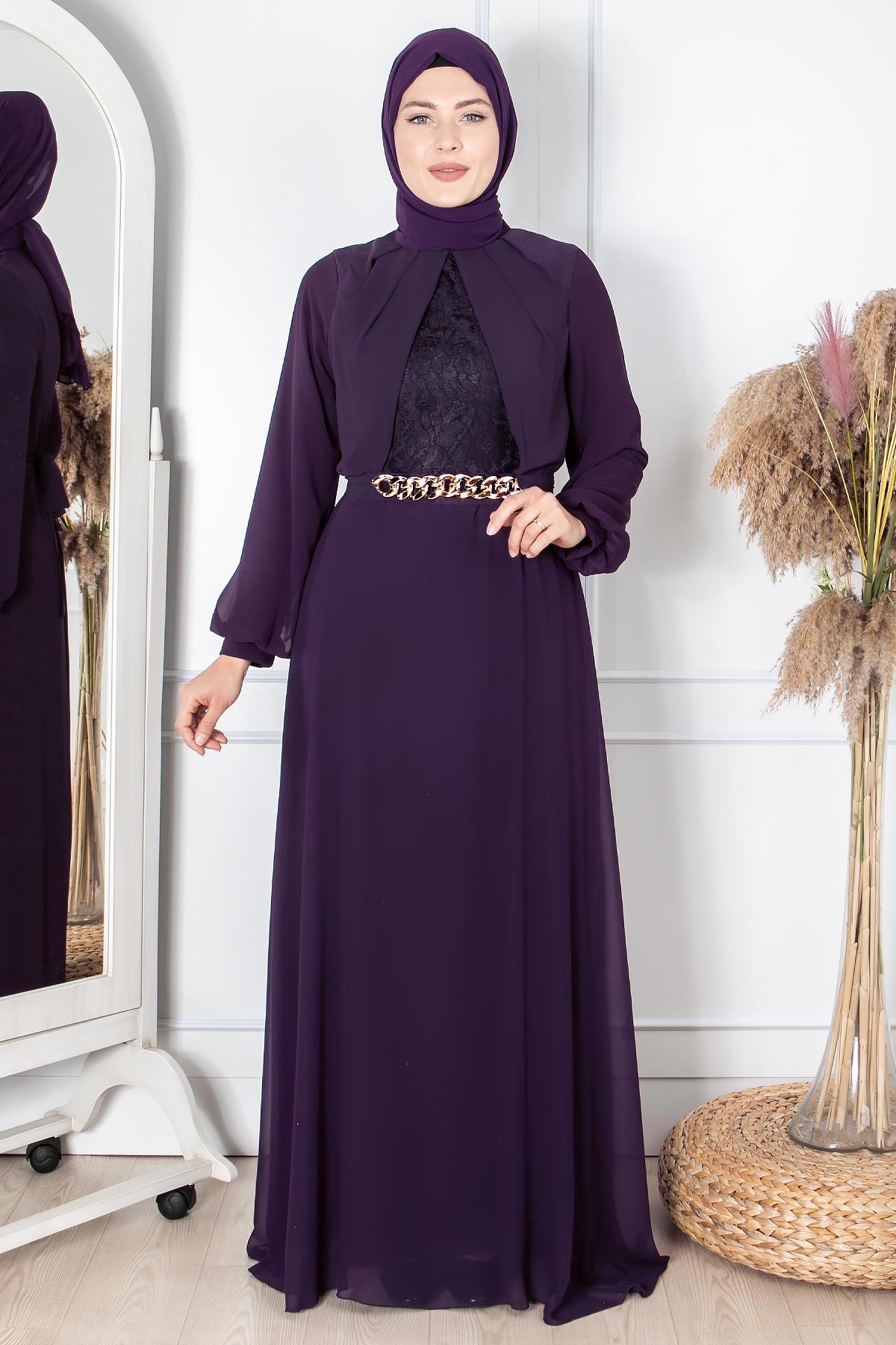 ZİNCİR KEMER DETAYLI ABİYEFHM860-MORFahima