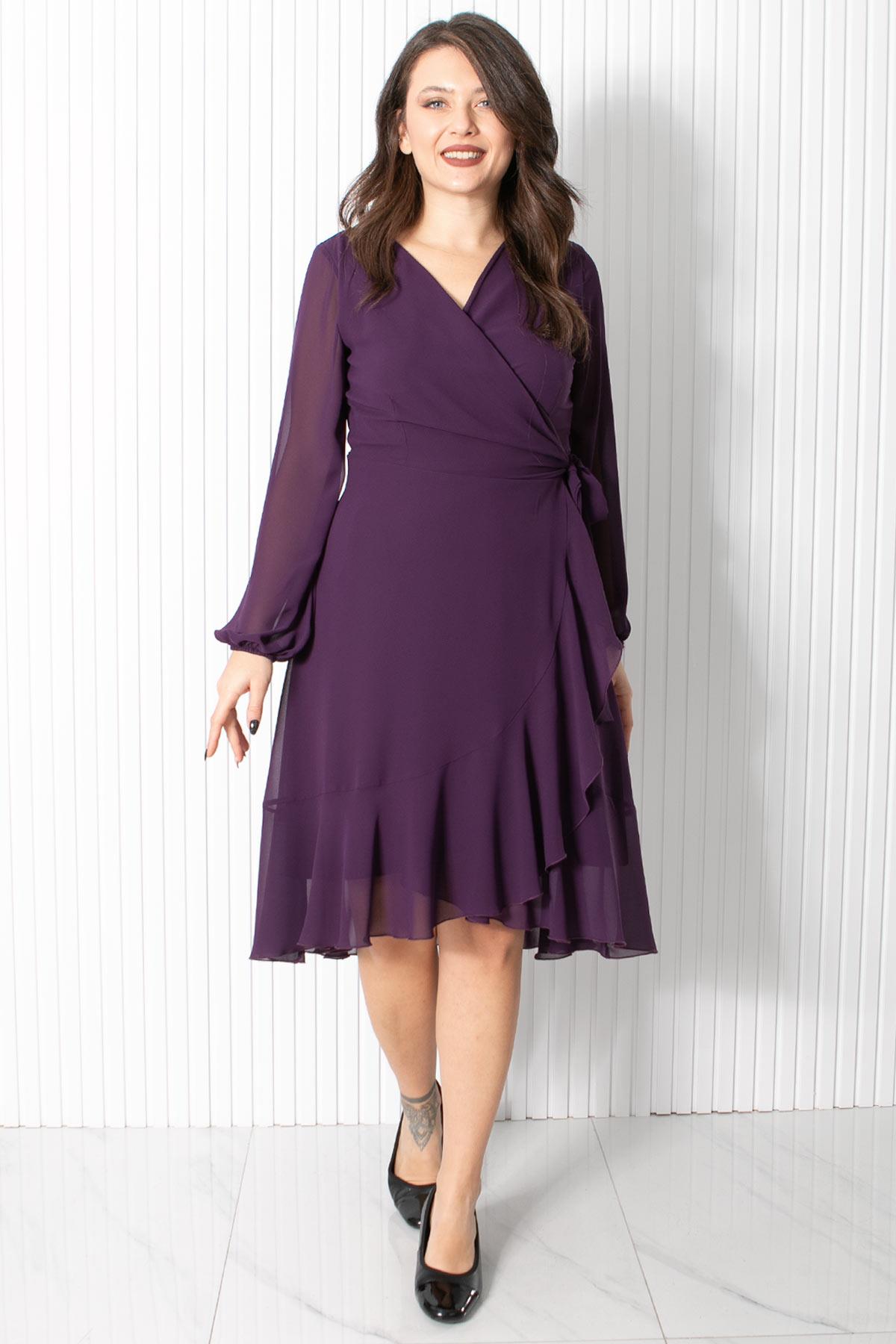 Fırfırlı Şifon Abiye Elbise Mor FHM914FHM914-MORFahima