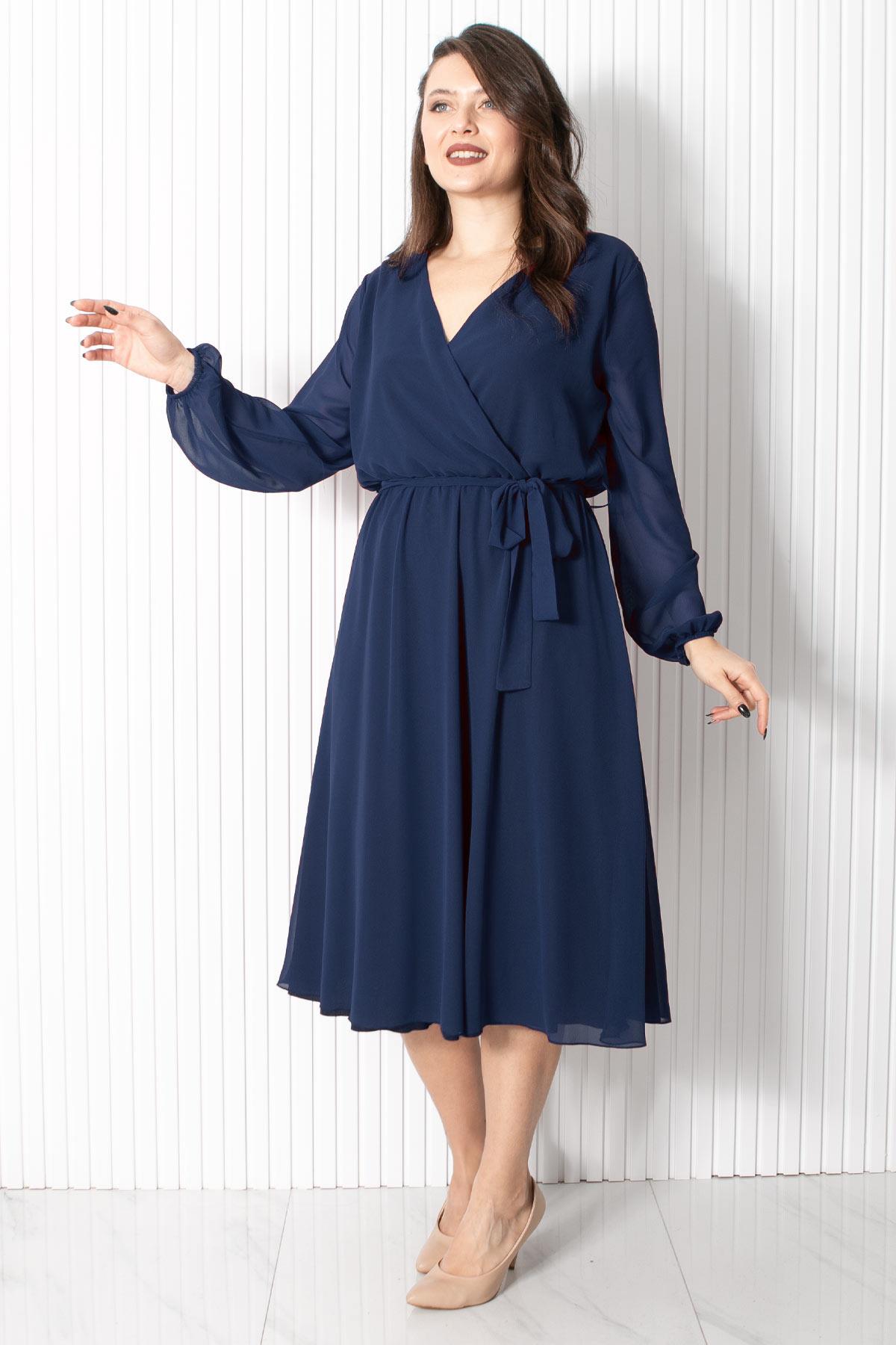 Kemer Detaylı Şifon Abiye Elbise Lacivert FHM916FHM916-LACİVERTFahima