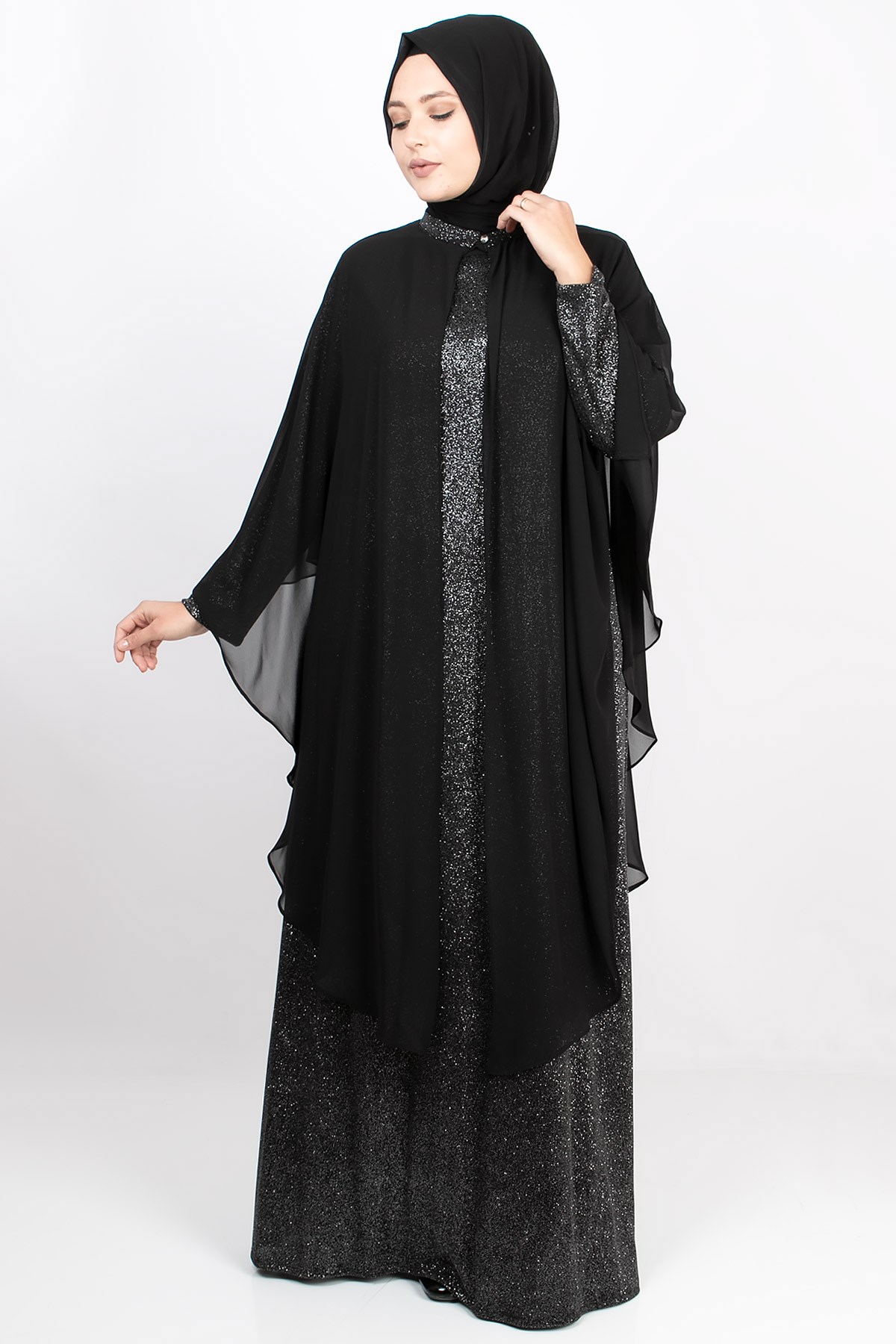 Pelerin Detay Abiye Siyah MDA2157MDA2157-SİYAHMDA