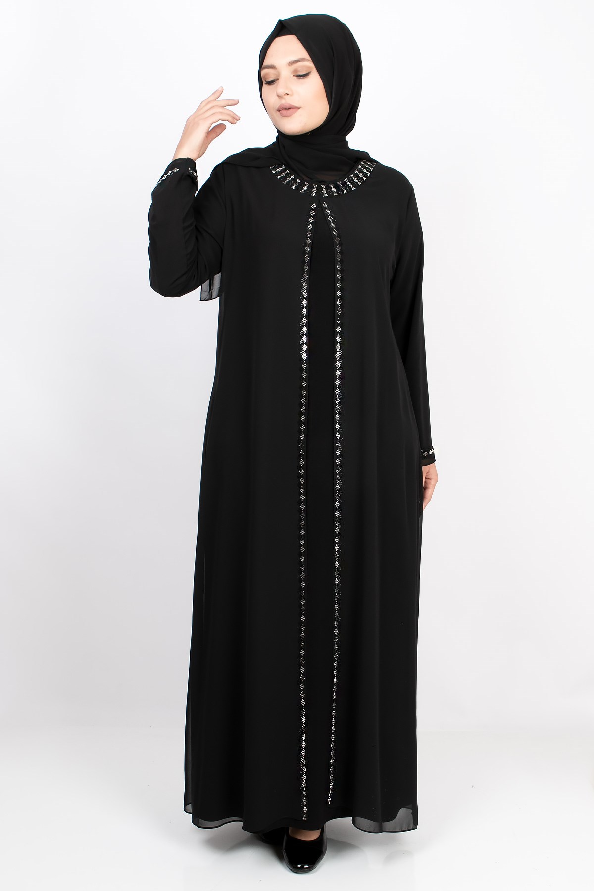 TAŞ BASKI DETAYLI ABİYEMDA2161-SİYAHMDA