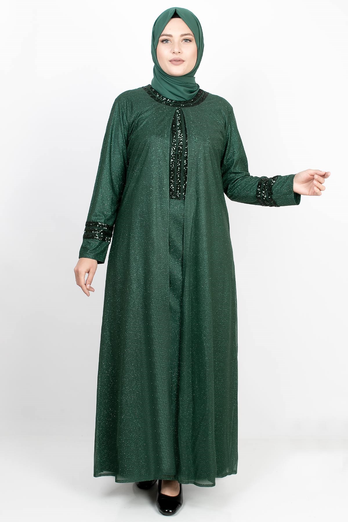 PAYET İŞLEMELİ SİMLİ ABİYEMDA2165-ZÜMRÜTMDA