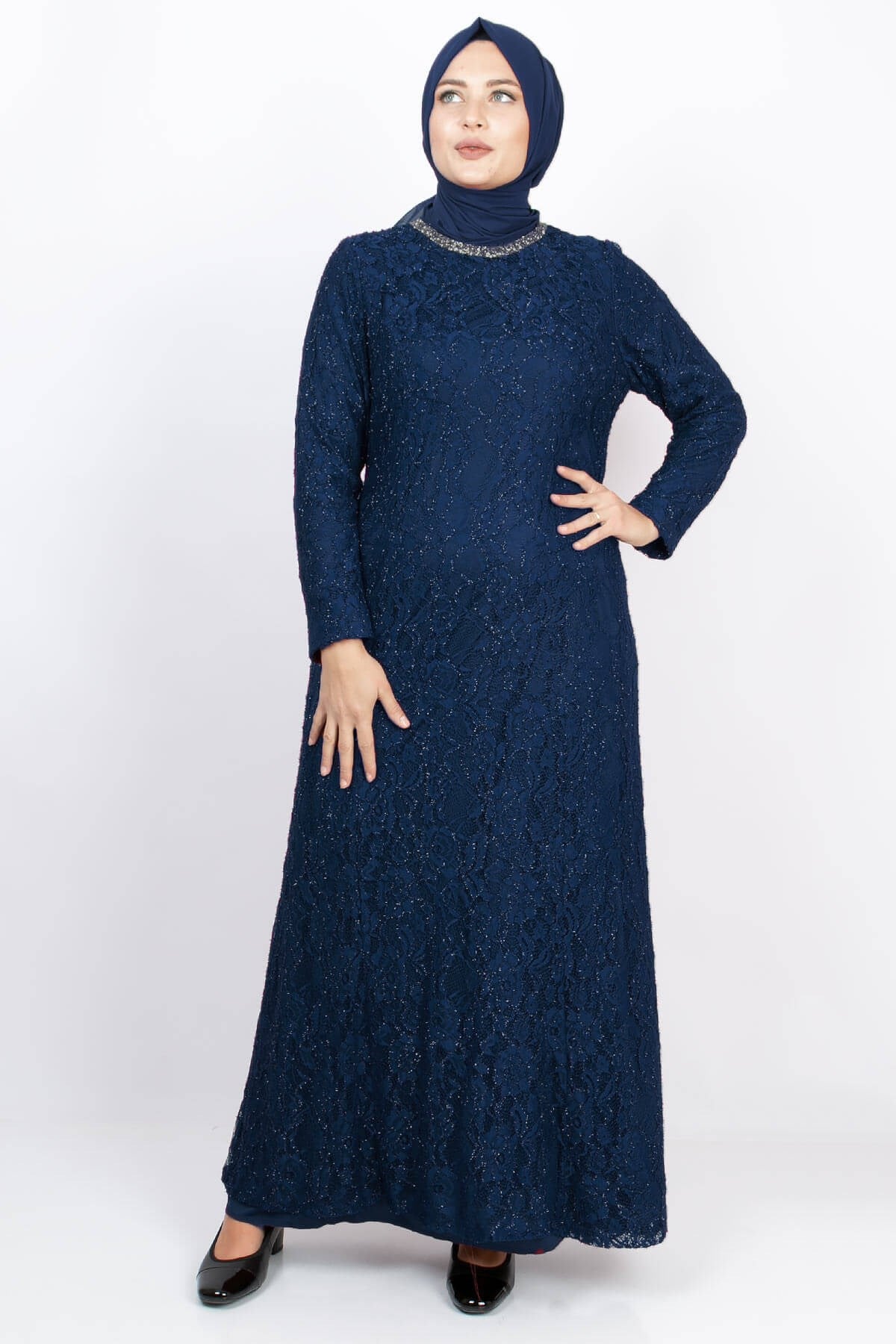 Taş İşleme Detaylı Simli Abiye Lacivert MDA2167MDA2167-LACİVERTMDA