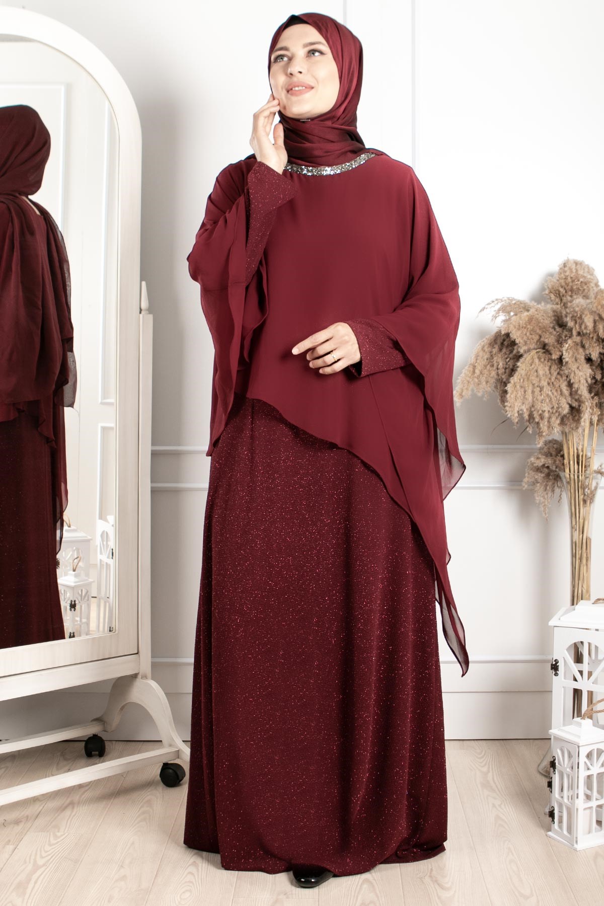 PELERİN VE TAŞ İŞLEME DETAYLI ABİYEMDA2230-BORDOMDA