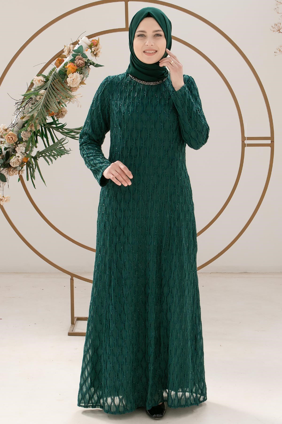 TAŞ İŞLEME DETAYLI SİMLİ ABİYEMDA2232-ZÜMRÜTMDA