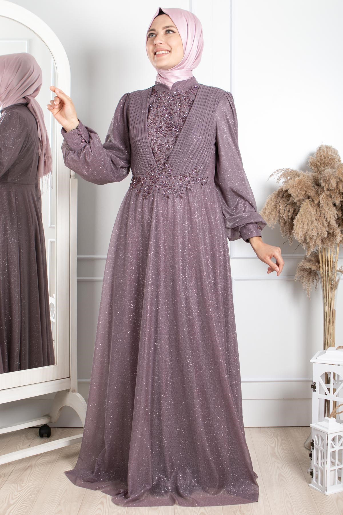 TAŞ İŞLEME DETAYLI SİMLİ ABİYEMDA2258-LİLAMDA