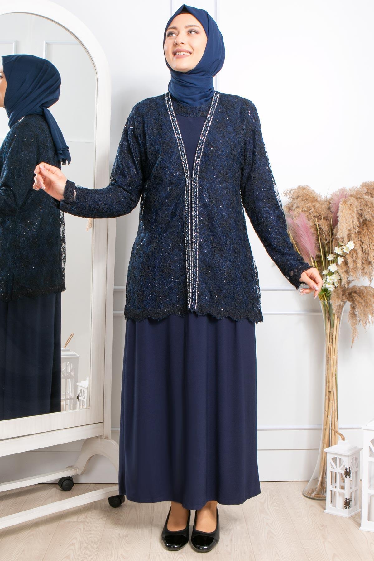 TAŞ İŞLEMELİ ABİYEMDA2309-LACİVERTMDA