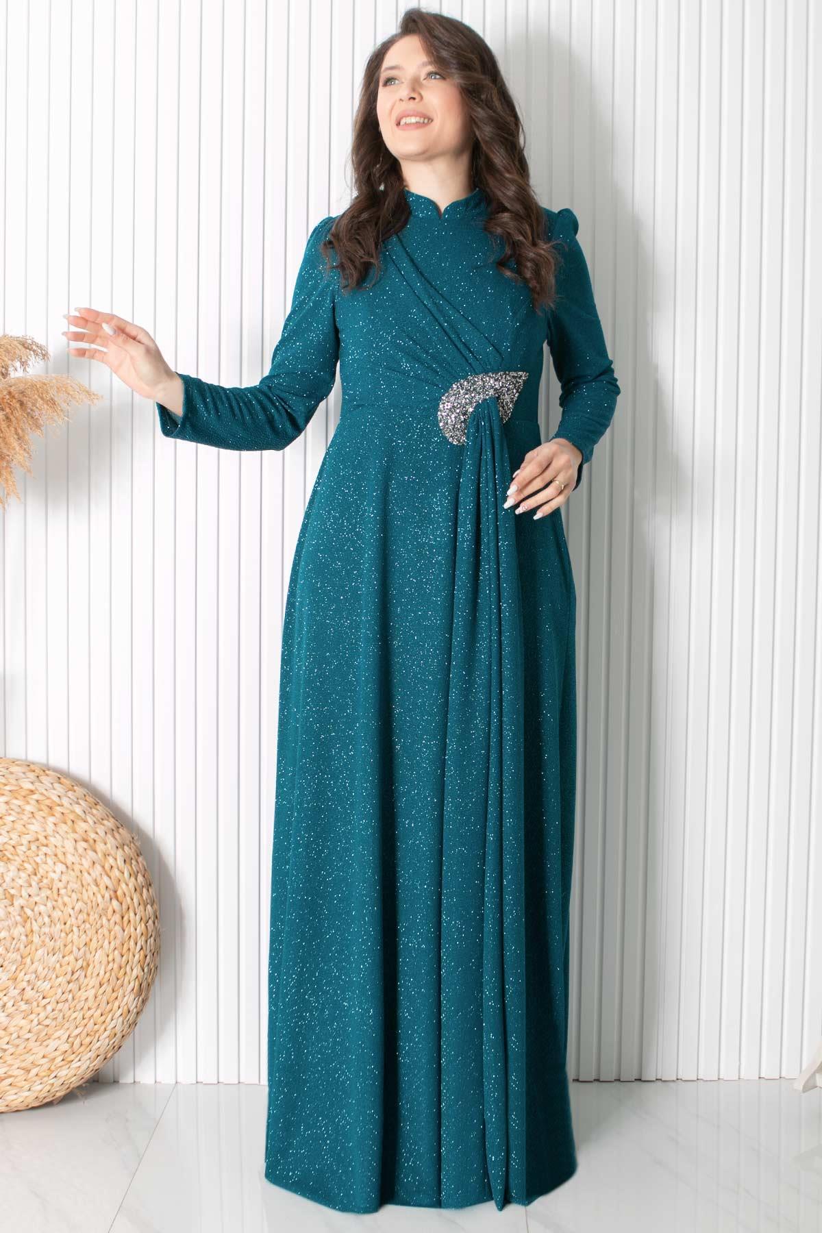 SİMLİ TAŞ BASKI DETAYLI ABİYEMDA2430-PETROLMDA