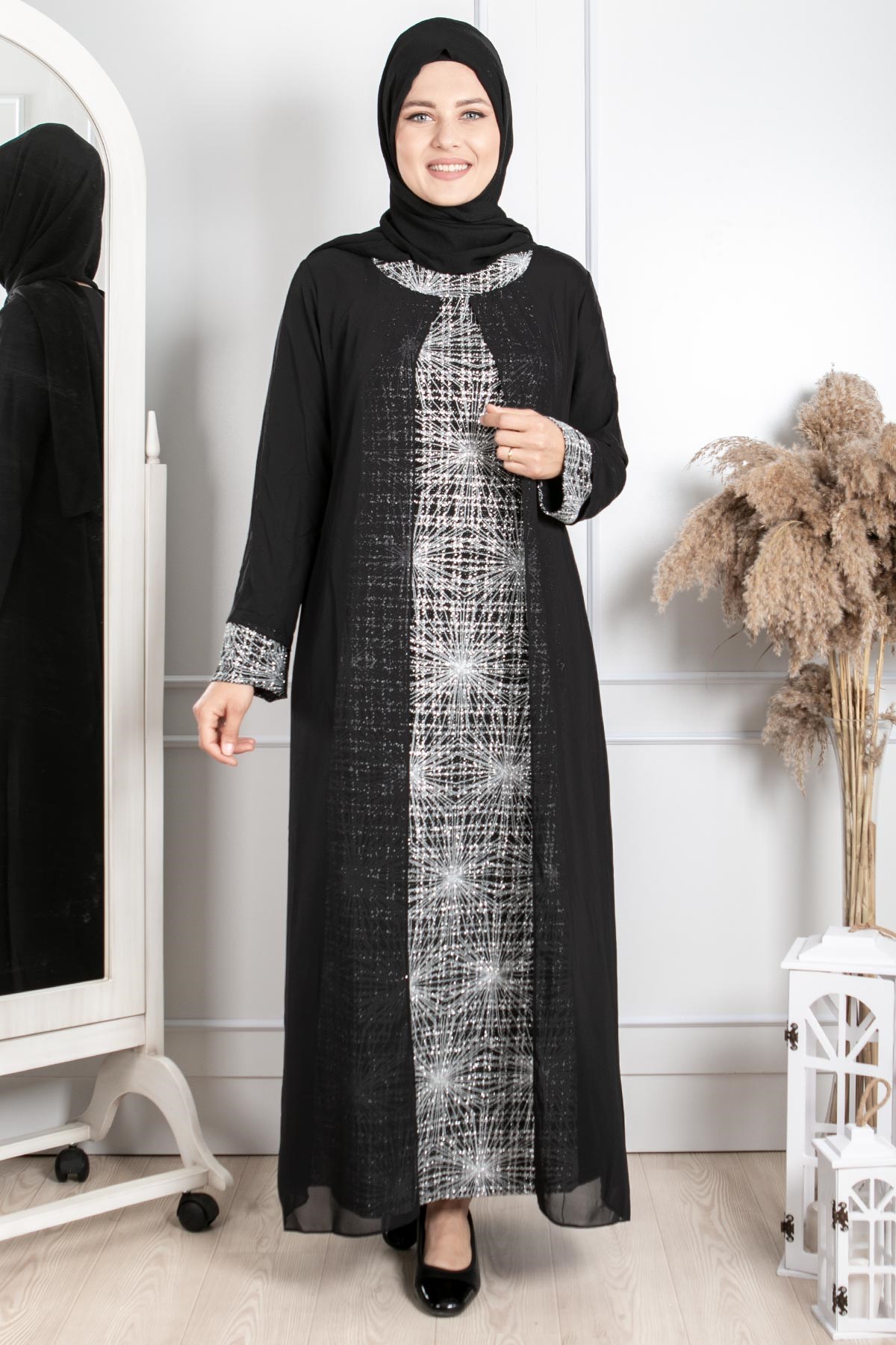 SİMLİ ŞİFON ABİYEMDA5077-GÜMÜŞMDA