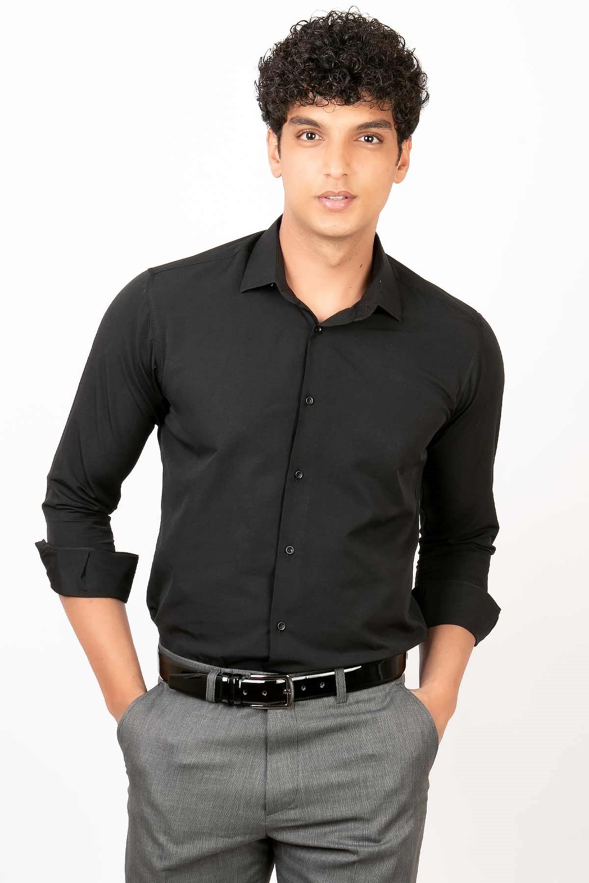 Erkek Slim Fit Gömlek Siyah MDV300MDV300-SİYAHModaviki