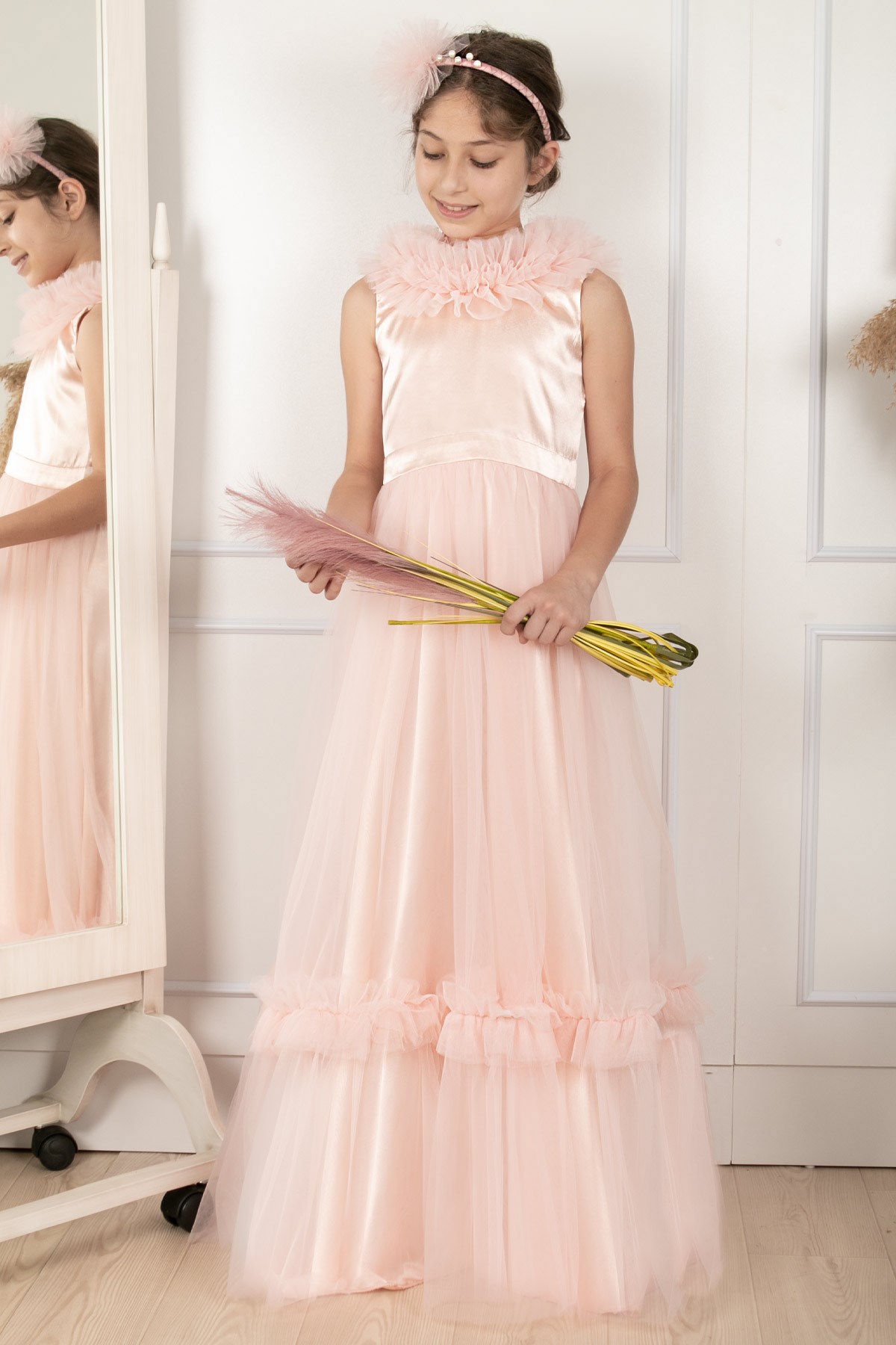 FIRFIR DETAYLI TÜL ÇOCUK ABİYE MDV306-PUDRAModaviki