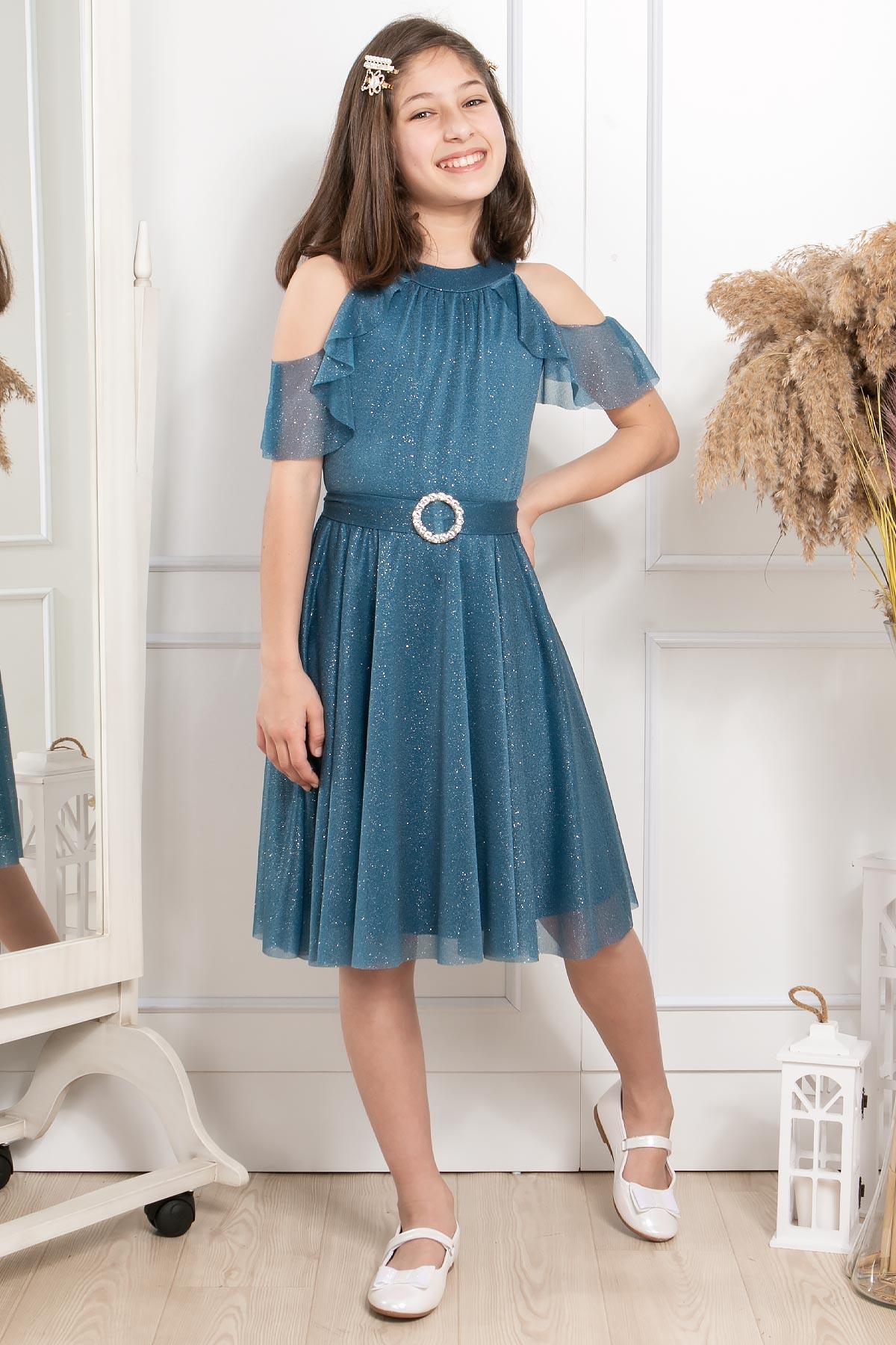 SİMLİ TÜL ÇOCUK ABİYEMDV310-İNDİGOModaviki