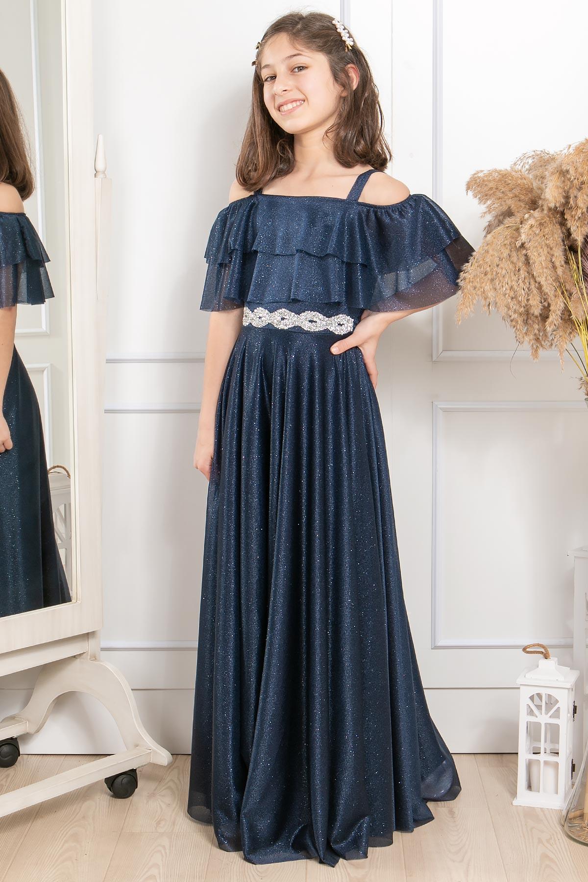 FIRFIR DETAYLI SİMLİ TÜL ABİYEMDV314-LACİVERTModaviki