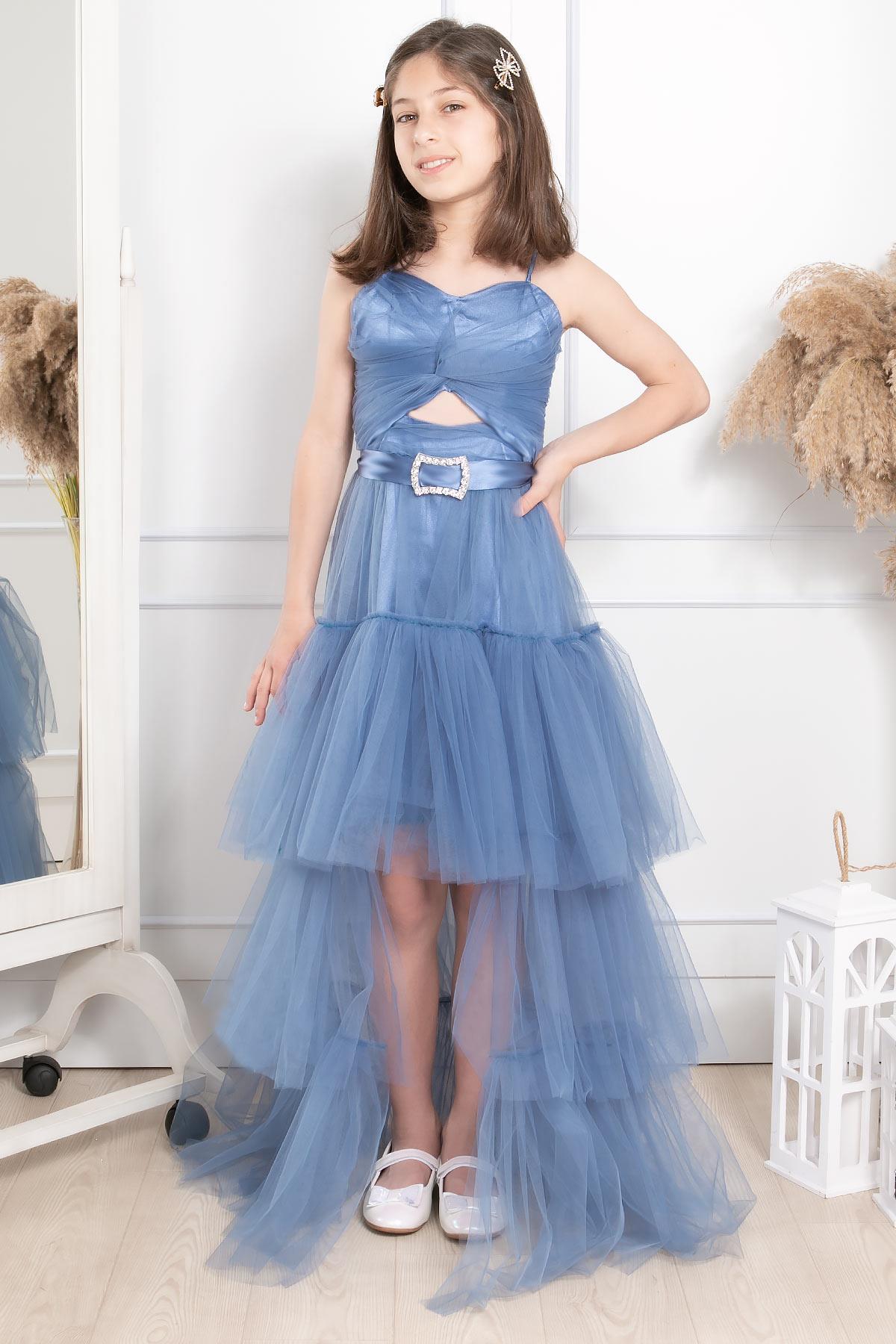 TAŞ DETAYLI TÜL ABİYEMDV316-İNDİGOModaviki