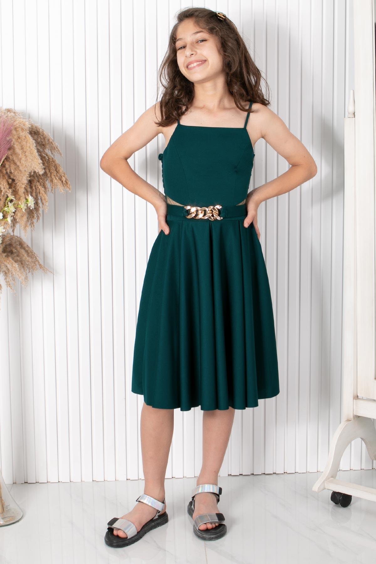 9-14 YAŞ ZİNCİR KEMERLİ ABİYEMDV318-ZÜMRÜTModaviki