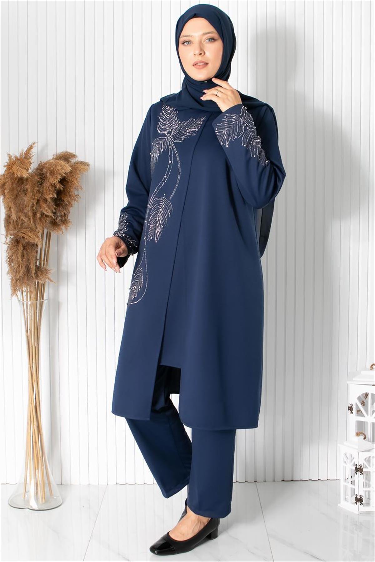 Büyük Beden Pantolon Tunik Abiye Takım Lacivert MFA1890 | MFA Moda