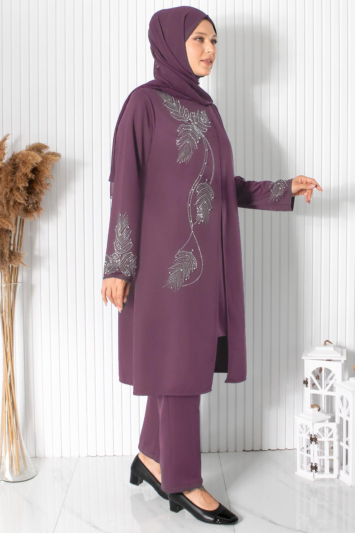 Büyük Beden Pantolon Tunik Abiye Takım Lila MFA1890 | MFA Moda