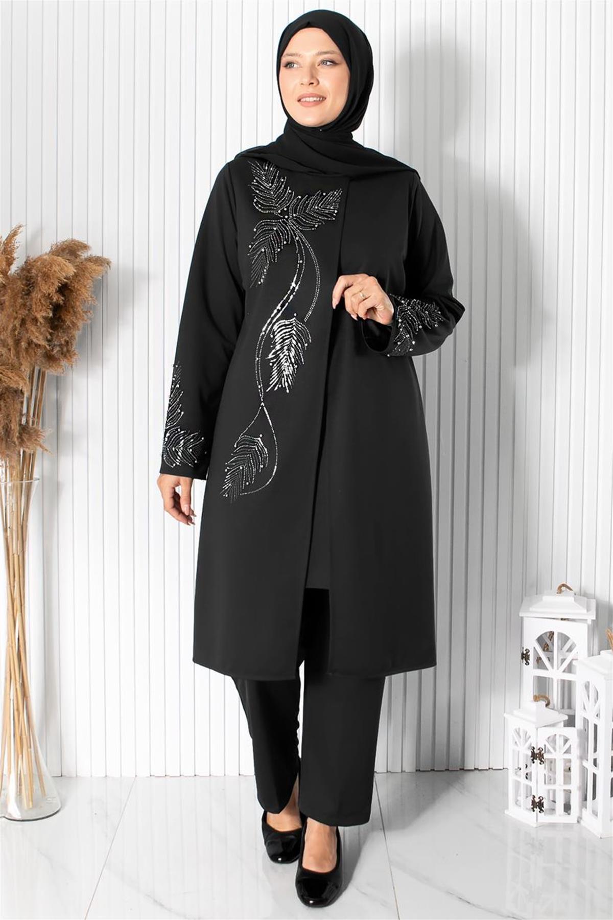 Büyük Beden Pantolon Tunik Abiye Takım Siyah MFA1890 | MFA Moda