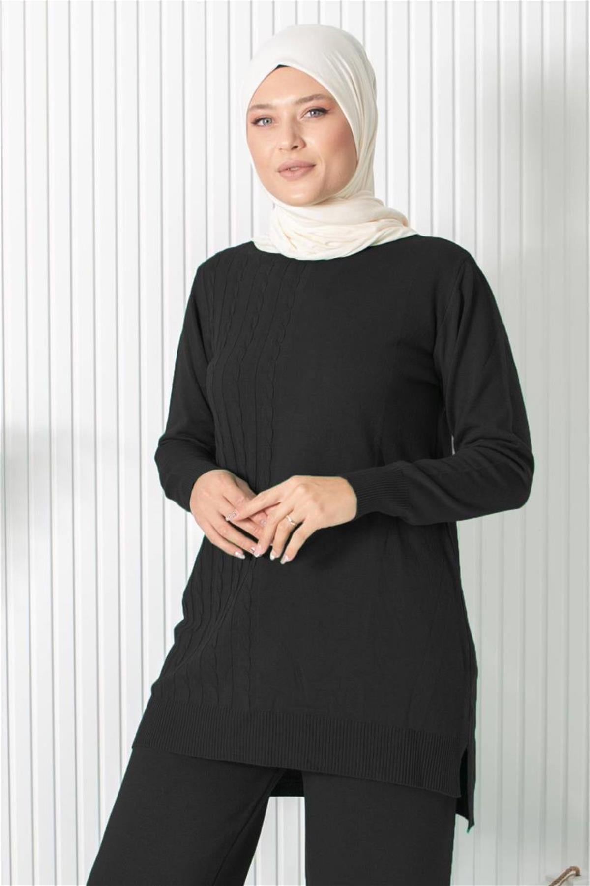 ÖRGÜ DESENLİ TRİKO KAZAKT28-SİYAHFahima Elite