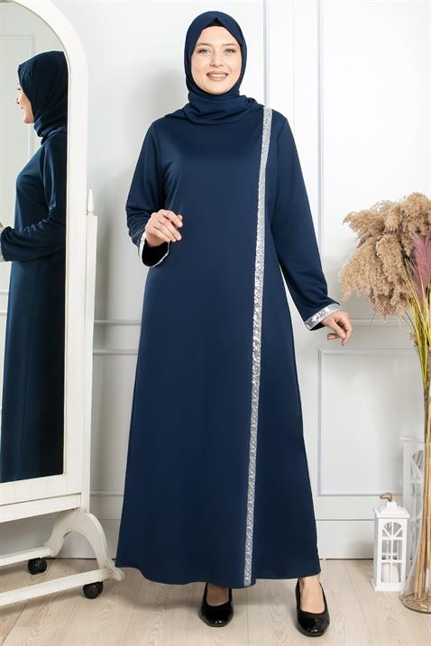 Sequin Striped Dress Indigo Bleu FHM808FHM808-İNDİGOFahima