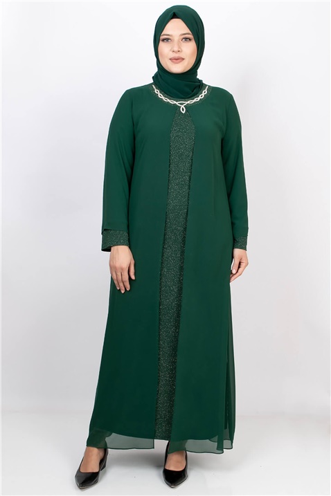 Glittering Evening Dress with Necklace Emerald MDA2109MDA2105-ZÜMRÜTMDA