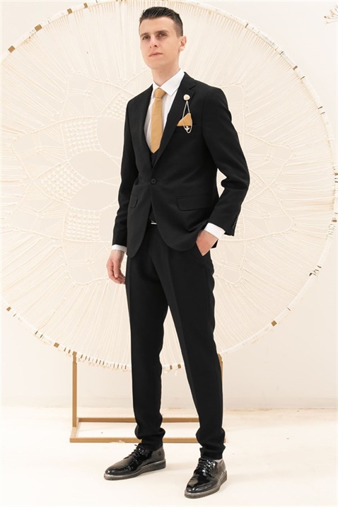 Pantalon - Gilet - Veste - 3 Piece Suit - Doublure - Noir - MDV100MDV100-SİYAHModaviki