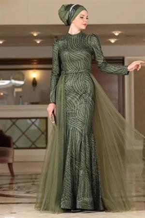 Silvery Evening Dress Emerald AHN234AHN234-ZÜMRÜTAhunisa