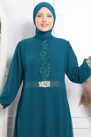 Evening Dress - Chiffon - Full Lined - High Collar - Emerald Green - FHM411FHM411-ZÜMRÜTFahima