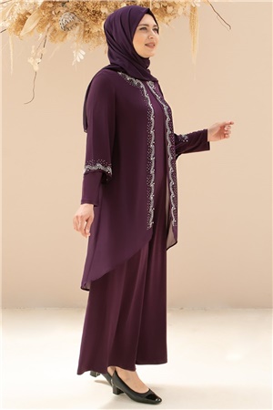 Dress - Lycra - Unlined - Crew Neck - Plum - FHM628FHM628-MÜRDÜMFahima