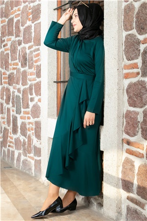 Fırfır Detaylı Tesettür Elbise Zümrüt FHM802FHM802-ZÜMRÜTFahima