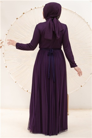 Perlendetailliertes gewölbtes Tüll-Abendkleid Kleid Violett FHM831FHM831-MORFahima