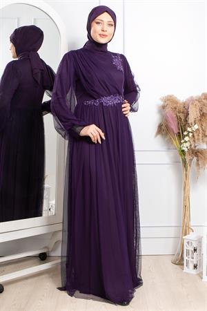 Tulle Evening Dresses with Guipure Purple FHM844FHM844-MORFahima