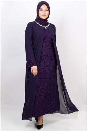 Glittering Evening Dress with Necklace Purple MDA2109MDA2105-MORMDA